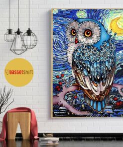 Blue Starry Night Owls print canvas 1