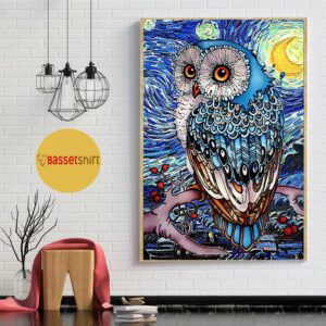 Blue Starry Night Owls print canvas 1