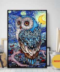 Blue Starry Night Owls print canvas 2