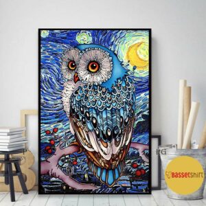 Blue Starry Night Owls print canvas 2