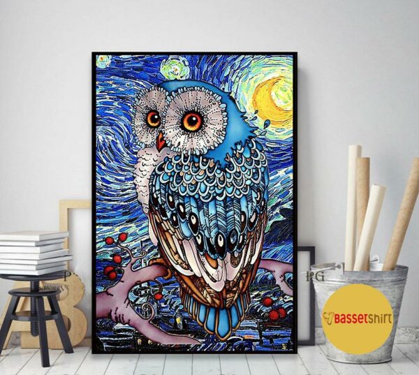 Blue Starry Night Owls print canvas