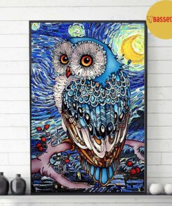 Blue Starry Night Owls print canvas 3