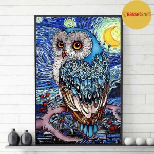 Blue Starry Night Owls print canvas 3