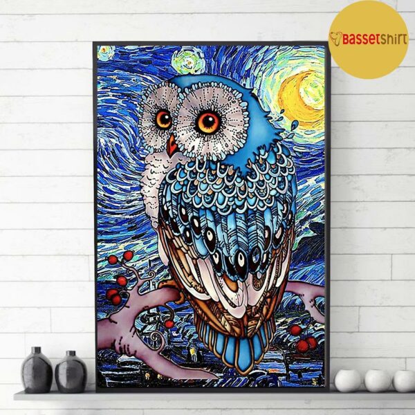 Blue Starry Night Owls print canvas