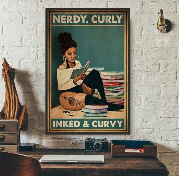 Book nerdy curly inked and curvy vertical poster