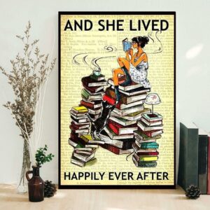 Books and she lived happily ever after poster canvas