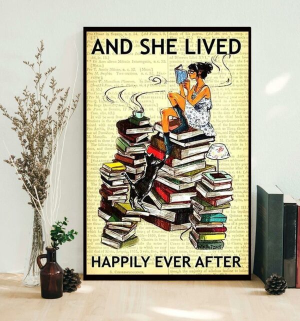 Books and she lived happily ever after poster canvas