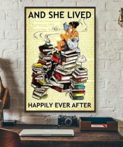 Books and she lived happily ever after poster canvas 3