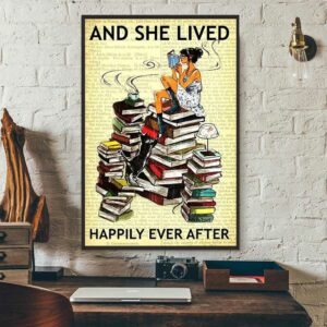 Books and she lived happily ever after poster canvas 3