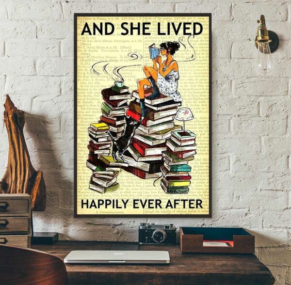 Books and she lived happily ever after poster canvas