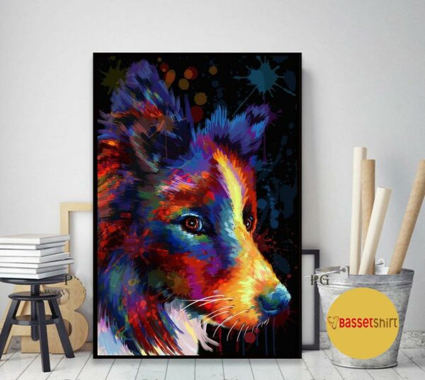 Border Collie colorful art poster canvas