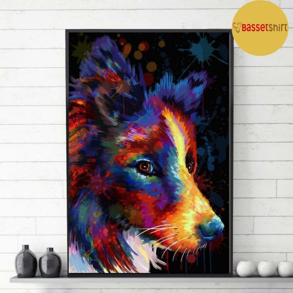 Border Collie colorful art poster canvas