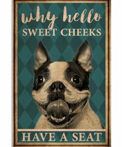 Boston Terrier Why Hello Sweet Cheeks Vintage Poster Canvas 1