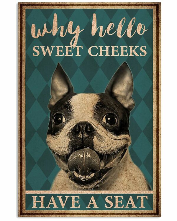 Boston Terrier Why Hello Sweet Cheeks Vintage Poster, Canvas