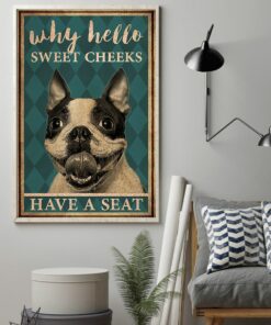 Boston Terrier Why Hello Sweet Cheeks Vintage Poster Canvas 2