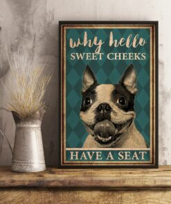 Boston Terrier Why Hello Sweet Cheeks Vintage Poster Canvas 3