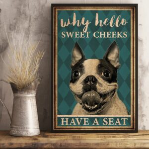 Boston Terrier Why Hello Sweet Cheeks Vintage Poster Canvas 3