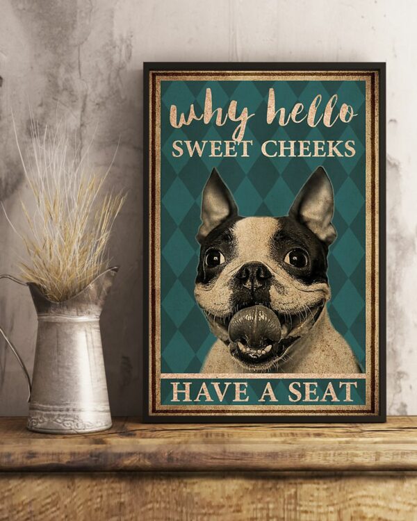 Boston Terrier Why Hello Sweet Cheeks Vintage Poster, Canvas