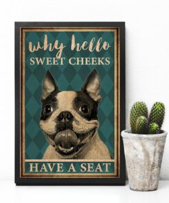 Boston Terrier Why Hello Sweet Cheeks Vintage Poster Canvas 4