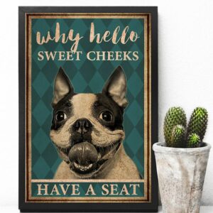 Boston Terrier Why Hello Sweet Cheeks Vintage Poster Canvas 4