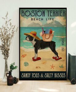 Boston Terrier beach life sandy toes and salty kisses poster canvas 1