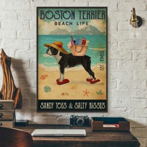 Boston Terrier beach life sandy toes and salty kisses poster canvas 3