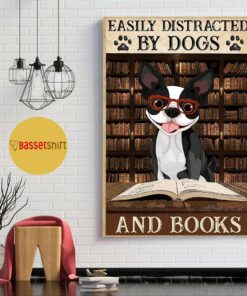 Boston Terrier easily to distracted by dogs and books poster 1