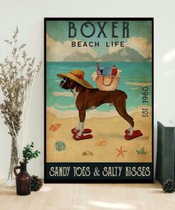 Boxer dog beach life sandy toes and salty kisses poster 1