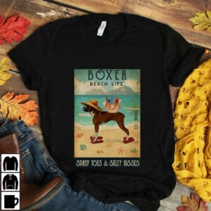 Boxer dog beach life sandy toes and salty kisses poster