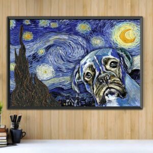 Boxer dog the Starry Night poster canvas