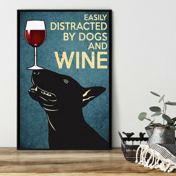 Bull Terrier easily distracted by dogs and wine wrapped canvas