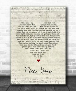 Coldplay Fix You Script Heart Song Lyric Quote Poster Canvas 2