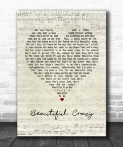 Luke Combs Beautiful Crazy Script Heart Quote Song Lyric Poster Canvas 2