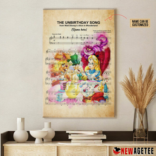 Personalized Alice in Wonderland The Unbirthday Song Sheet Music Poster Canvas