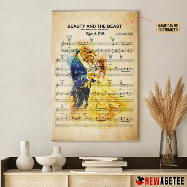 Personalized Belle And Beast Beauty and the Beast Sheet Music Poster Canvas