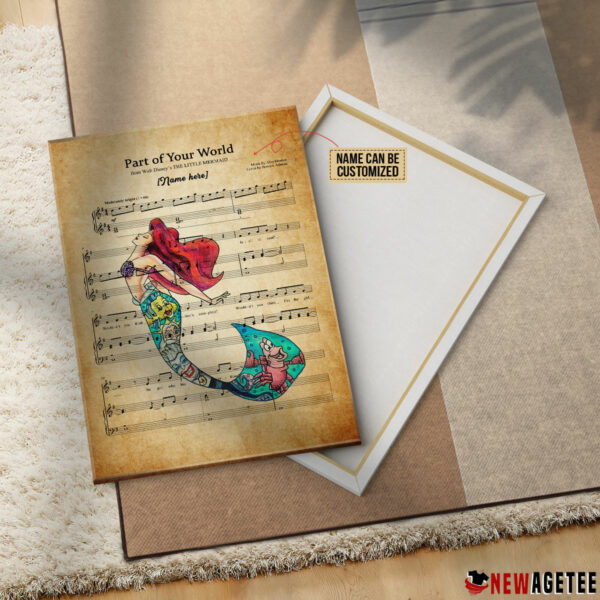 Personalized Little Mermaid Ariel Part of Your World Sheet Music Poster Canvas