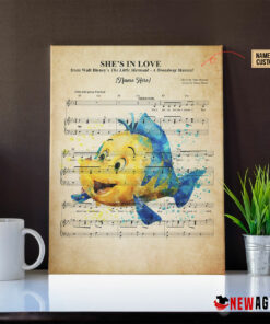 Personalized Little Mermaid Flounder Shes In Love Sheet Music Poster Canvas 1