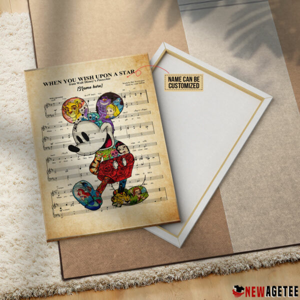 Personalized Mickey Mouse When You Wish Upon A Star Sheet Music Poster Canvas