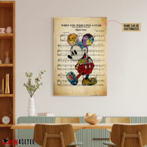 Personalized Mickey Mouse When You Wish Upon A Star Sheet Music Poster Canvas 4