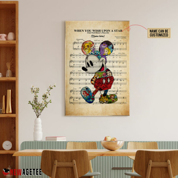 Personalized Mickey Mouse When You Wish Upon A Star Sheet Music Poster Canvas