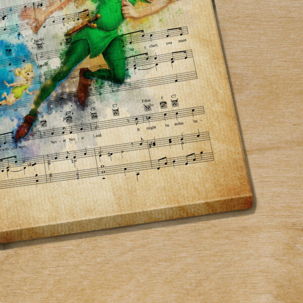 Peter Pan Never Neverland Sheet Music Poster Canvas