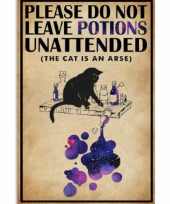 Please Do Not Leave Potions Unattended Black Cat Vintage Poster Canvas 1