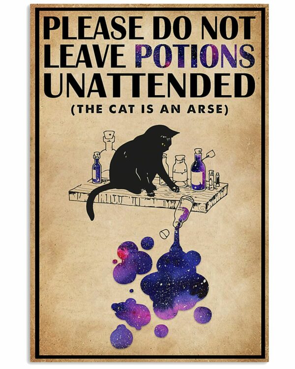 Please Do Not Leave Potions Unattended Black Cat Vintage Poster, Canvas