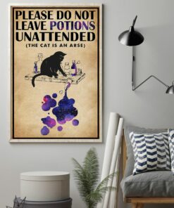 Please Do Not Leave Potions Unattended Black Cat Vintage Poster Canvas 2