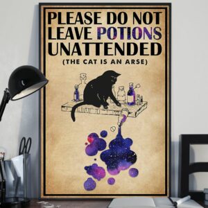 Please Do Not Leave Potions Unattended Black Cat Vintage Poster Canvas 3