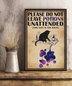 Please Do Not Leave Potions Unattended Black Cat Vintage Poster Canvas 4