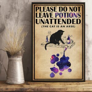 Please Do Not Leave Potions Unattended Black Cat Vintage Poster Canvas 4