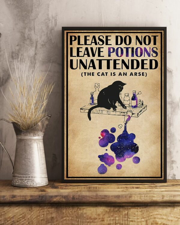 Please Do Not Leave Potions Unattended Black Cat Vintage Poster, Canvas