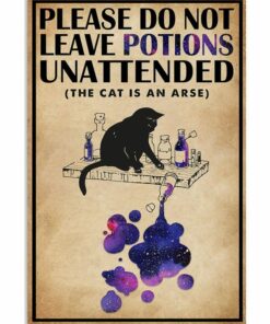 Please Do Not Leave Potions Unattended Black Cat Vintage Poster Canvas 5