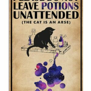 Please Do Not Leave Potions Unattended Black Cat Vintage Poster Canvas 5